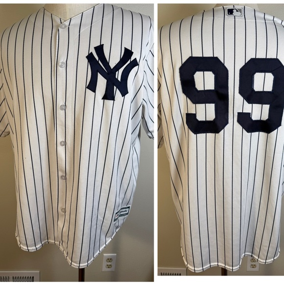 Majestic XL #99 Aaron Judge Cool Base NY Yankees White Home Pinstripe Jersey MLB - Picture 1 of 9